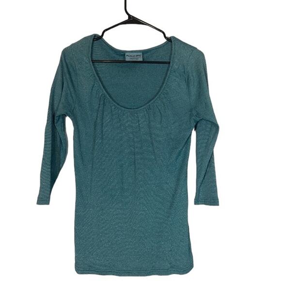 Michael Stars Tops - Michael Stars Teal Blue Long Sleeve Ruched Scoop Neck Blouse Women Sz OS